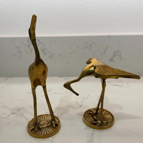 Solid Brass Set of 2 Two Cranes Vintage - Picture 1 of 5